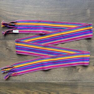 Laura Ashley Vintage‎ Woven Striped Fringe Sash Belt OS Bright Pink Multicolor